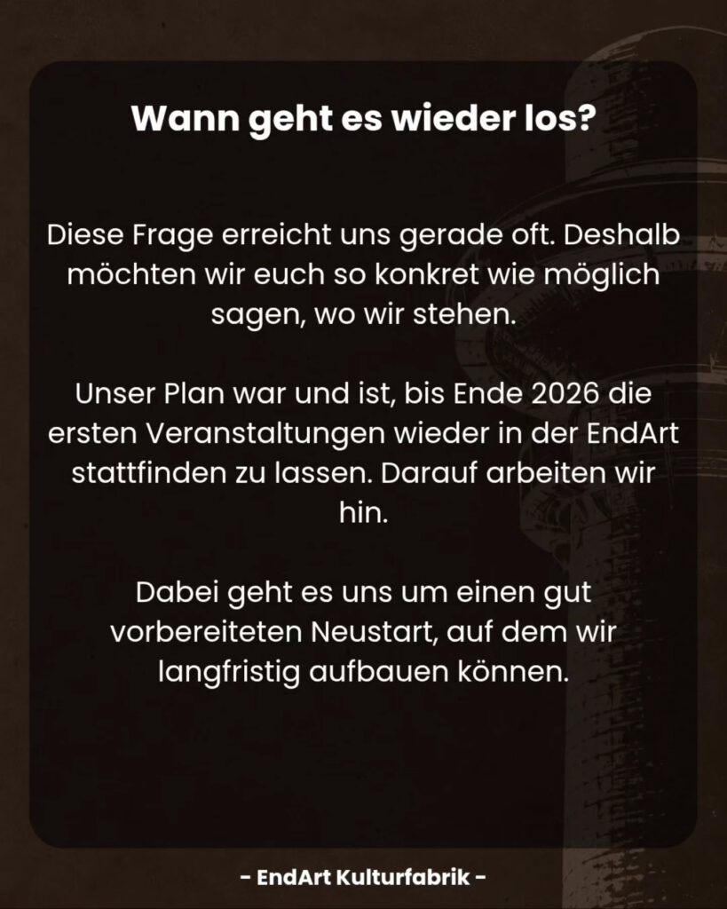 Wann geht es wieder los? – EndArt-Update vom 29. September 2026, Bild 1 von 8